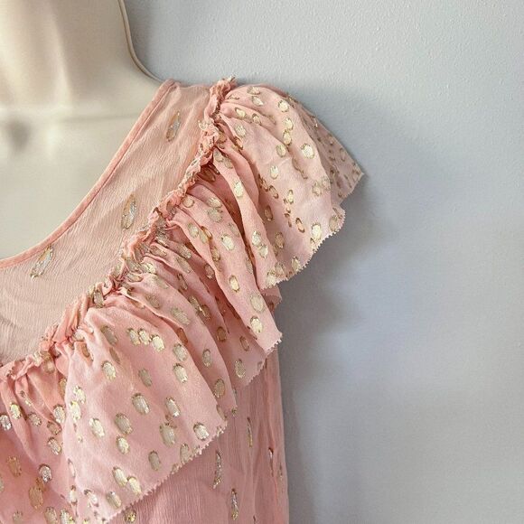 Rebecca Taylor Powder Pink and Gold Silk Blouse Size XXS - Picture 3 of 8